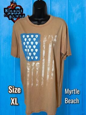 House of Blues Myrtle Beach Guitar Pick USA Flag Distressed Pink / Beige Size XL